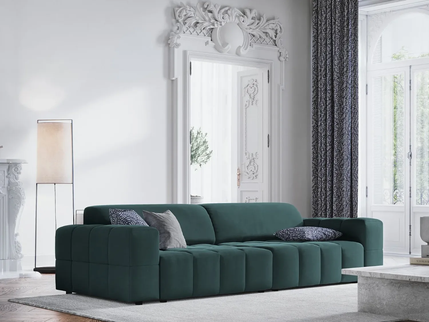 Sofá|CXL by Christian Lacroix - Sofá "Luc" 4 lugares em veludo petróleo - 244x102x70cm Verde esmeralda
