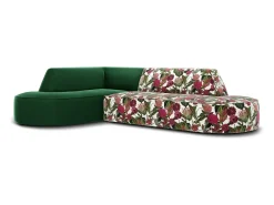 Sofá*CXL by Christian Lacroix - Sofá de canto esquerdo "Charles" 4 lugares em veludo padrão de rosas de jardim, verde - 273x180x69cm Multicor