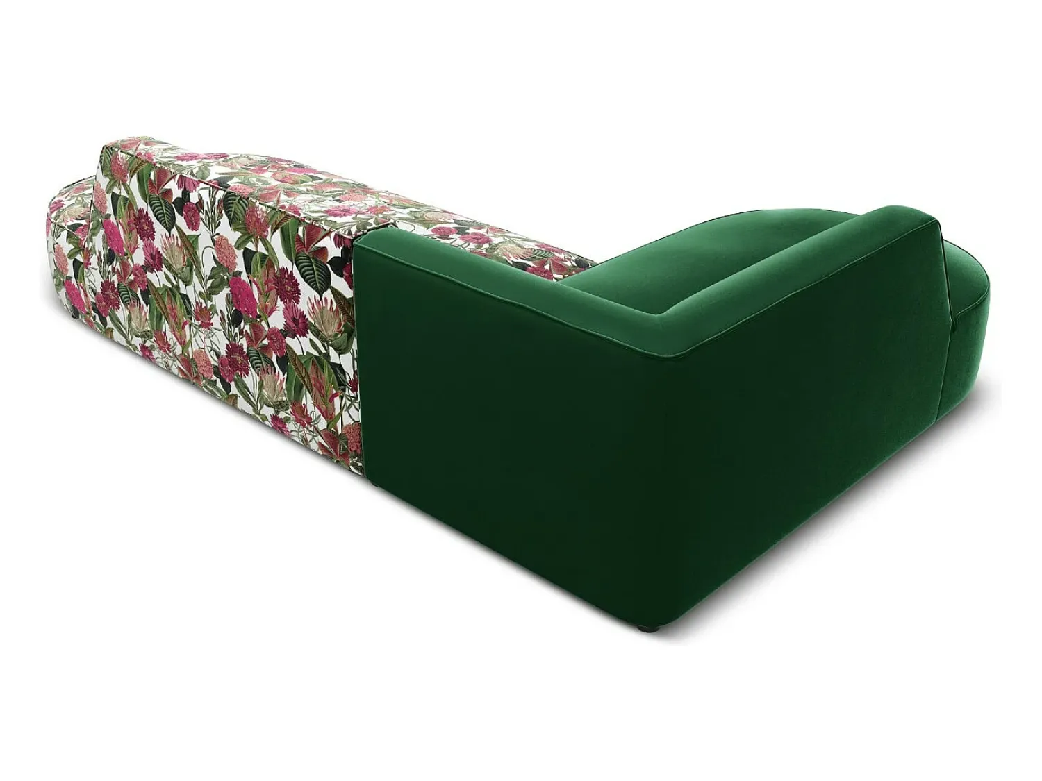 Sofá*CXL by Christian Lacroix - Sofá de canto esquerdo "Charles" 4 lugares em veludo padrão de rosas de jardim, verde - 273x180x69cm Multicor