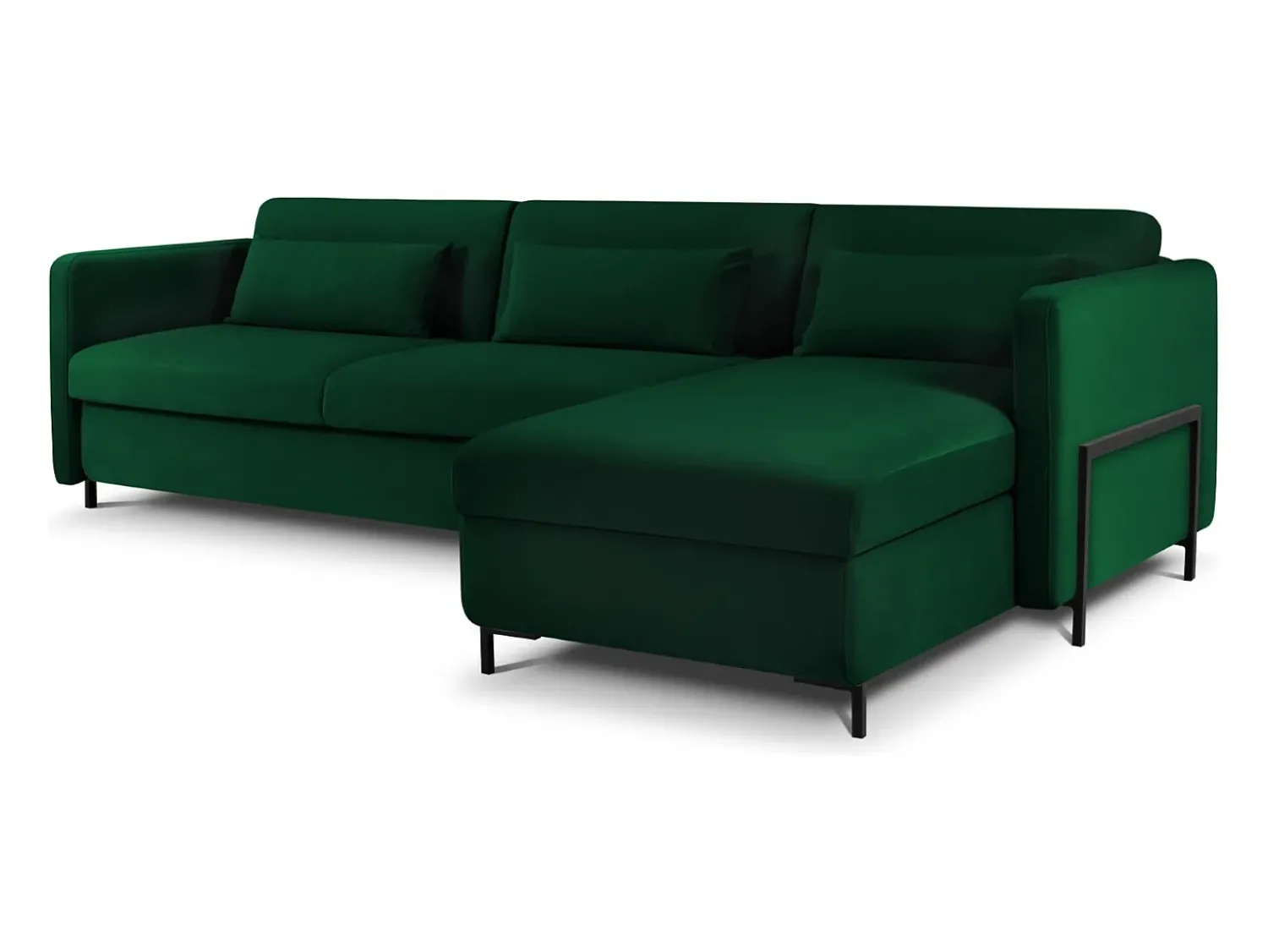 Sofá*CXL by Christian Lacroix - Sofá-cama de canto direito "Yanis" 5 lugares em veludo verde garrafa - 280x170x80cm Verde pinho