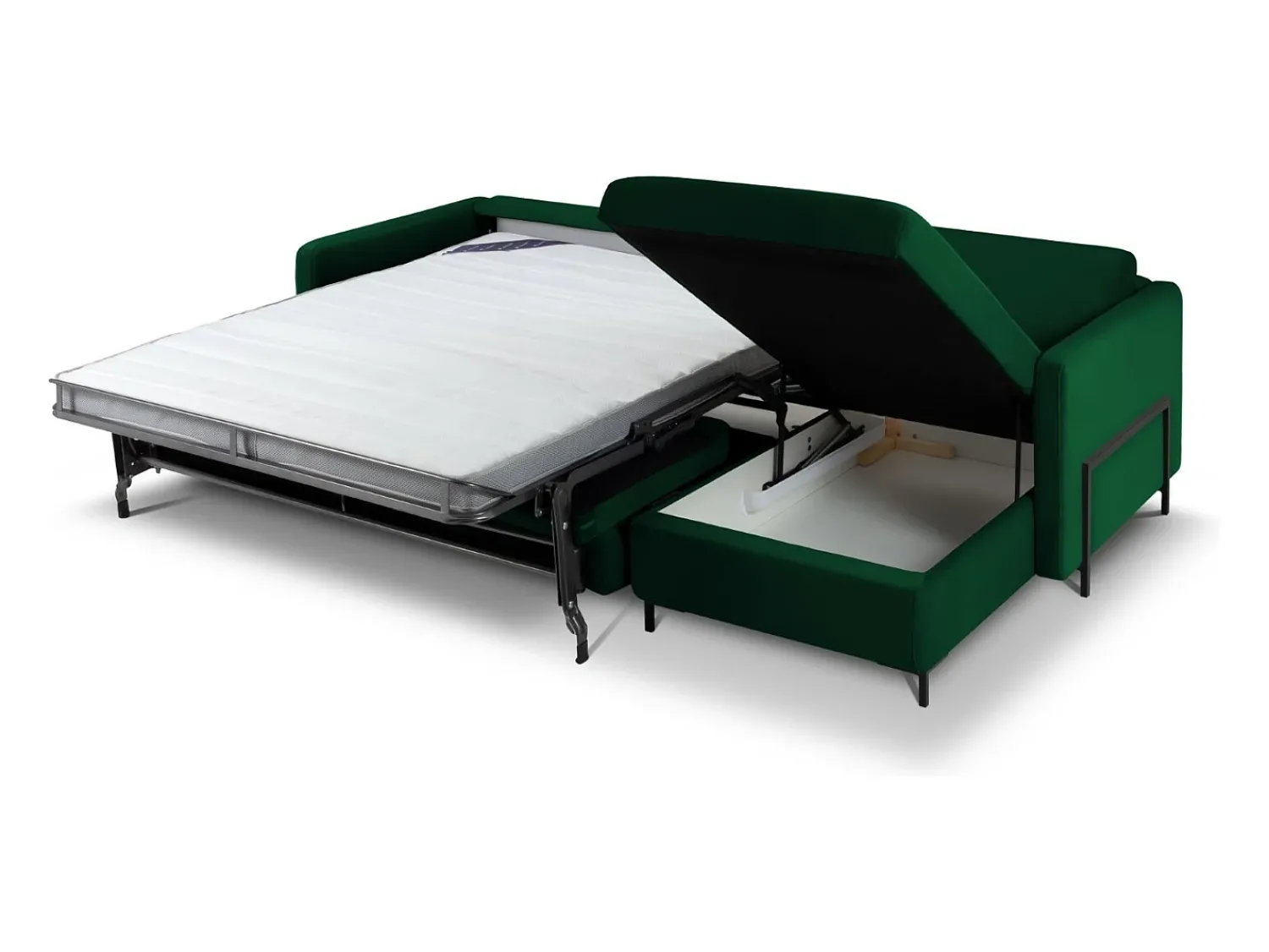 Sofá*CXL by Christian Lacroix - Sofá-cama de canto direito "Yanis" 5 lugares em veludo verde garrafa - 280x170x80cm Verde pinho
