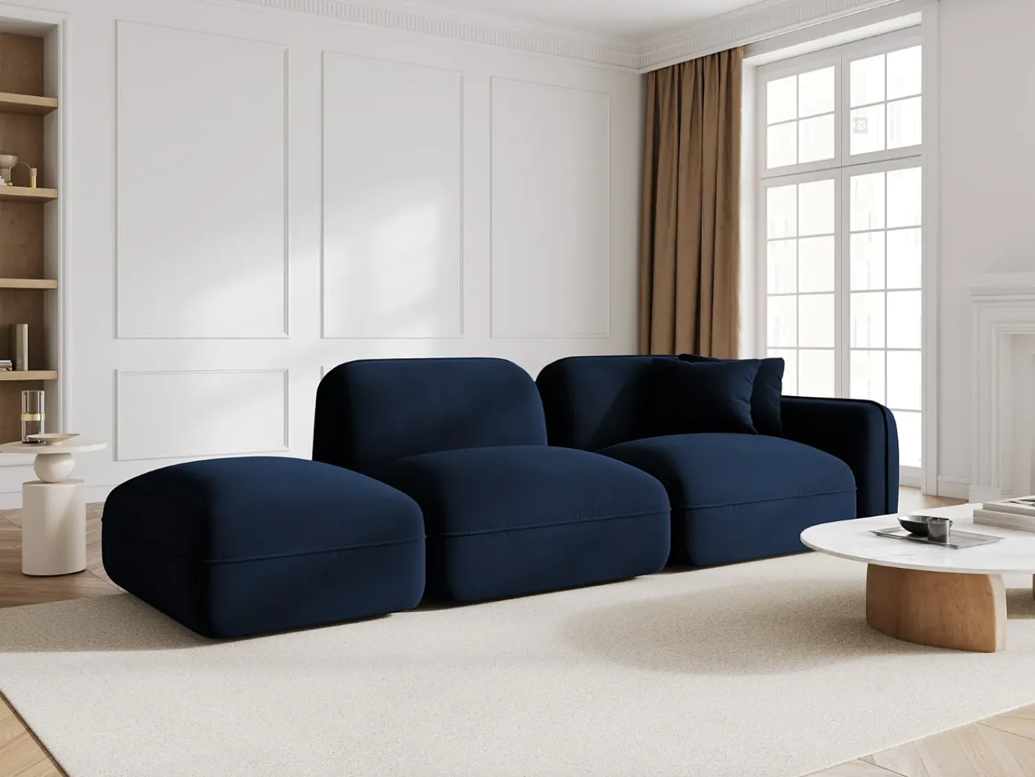 Sofá|CXL by Christian Lacroix - Sofá modular virado para a esquerda "Lucien" 3 lugares em veludo azul real - 295x90x70cm Azul escuro