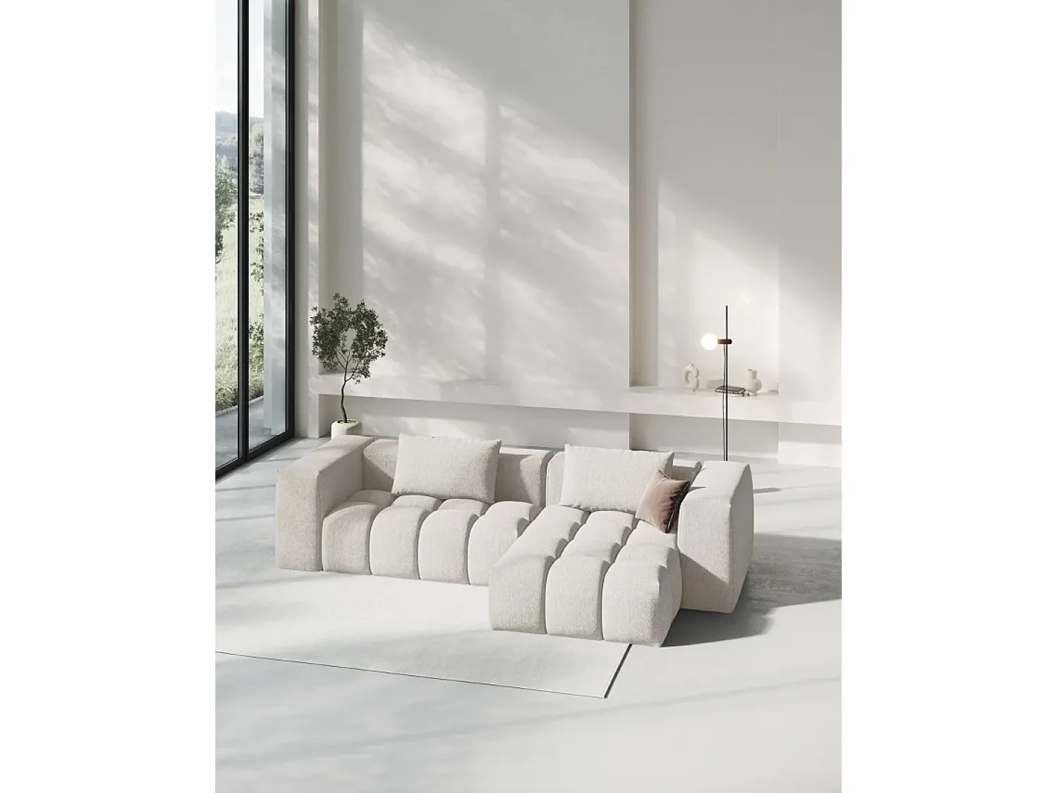 CXL by Christian Lacroix - Sofá modular de canto direito "Lorella" 3 lugares em tecido estrutural - 260x145x70cm^ Sofá