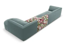 Online CXL by Christian Lacroix - Sofá de canto direito "Charles" 5 lugares em veludo padrão rosa jardim, menta - 366x180x69cm Multicor