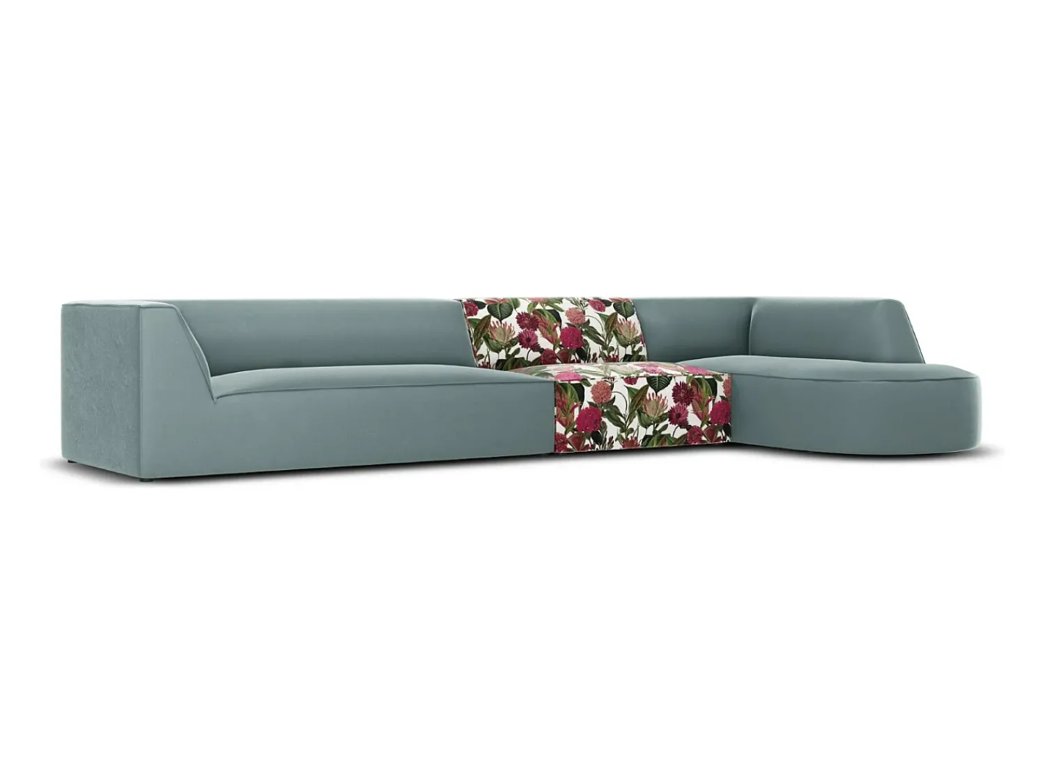 Online CXL by Christian Lacroix - Sofá de canto direito "Charles" 5 lugares em veludo padrão rosa jardim, menta - 366x180x69cm Multicor