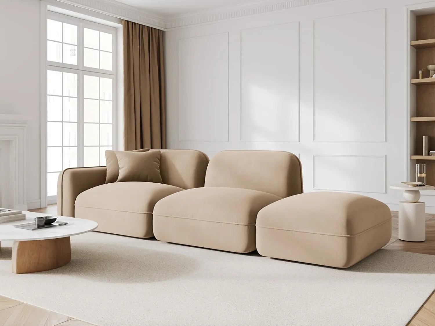 Online CXL by Christian Lacroix - Sofá modular direito "Lucien" 3 lugares em veludo areia - 295x90x70cm Camel