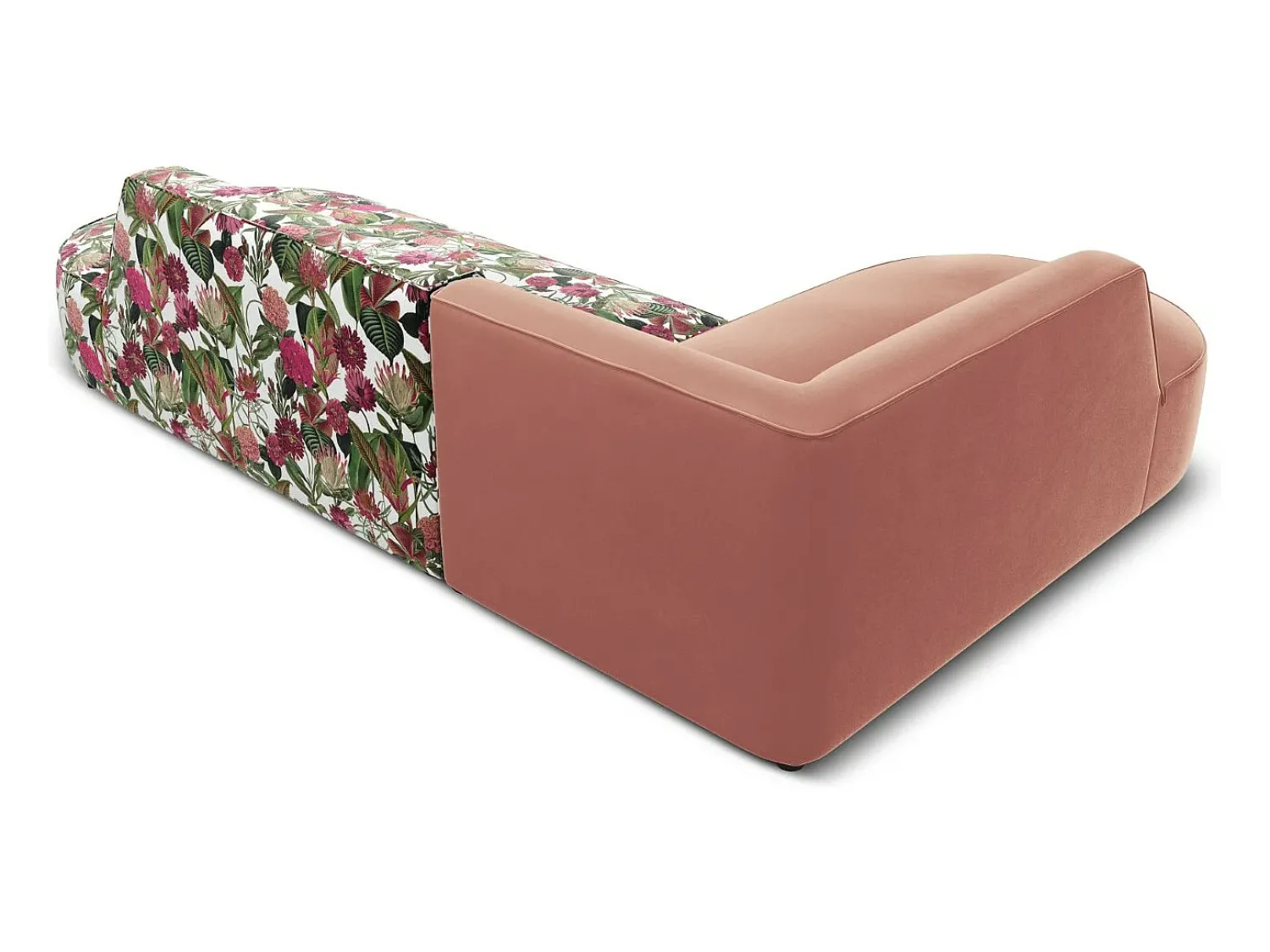Sofá|CXL by Christian Lacroix - Sofá de canto esquerdo "Charles" 4 lugares em veludo padrão de rosas de jardim, rosa - 273x180x69cm Multicor