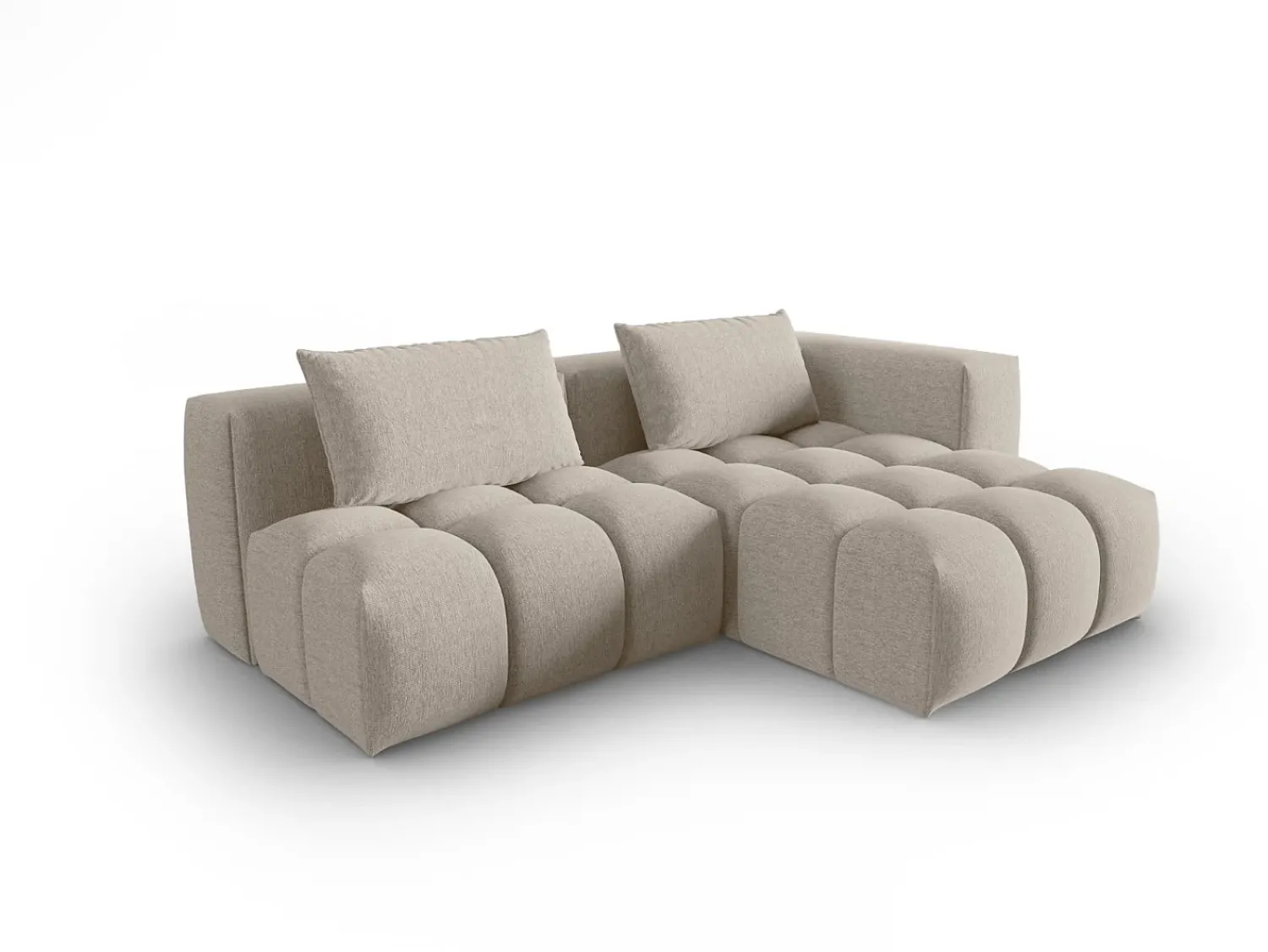 Sofá|CXL by Christian Lacroix - Sofá modular de canto direito "Lorella" 3 lugares em tecido estrutural areia - 205x145x70cm Camel