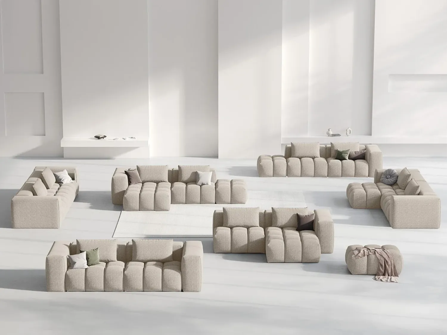 Sofá|CXL by Christian Lacroix - Sofá modular de canto direito "Lorella" 3 lugares em tecido estrutural areia - 205x145x70cm Camel
