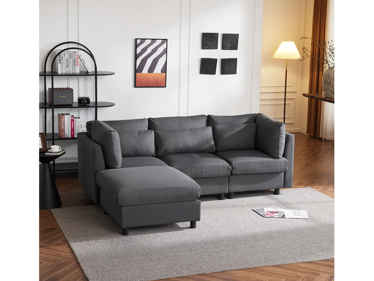 Hot KOMHTOM Design moderno, mobiliário estofado, sofá de 3 lugares, sofá de canto em forma de L com apoio para os pés, Cinzento
