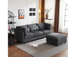 Hot KOMHTOM Design moderno, mobiliário estofado, sofá de 3 lugares, sofá de canto em forma de L com apoio para os pés, Cinzento