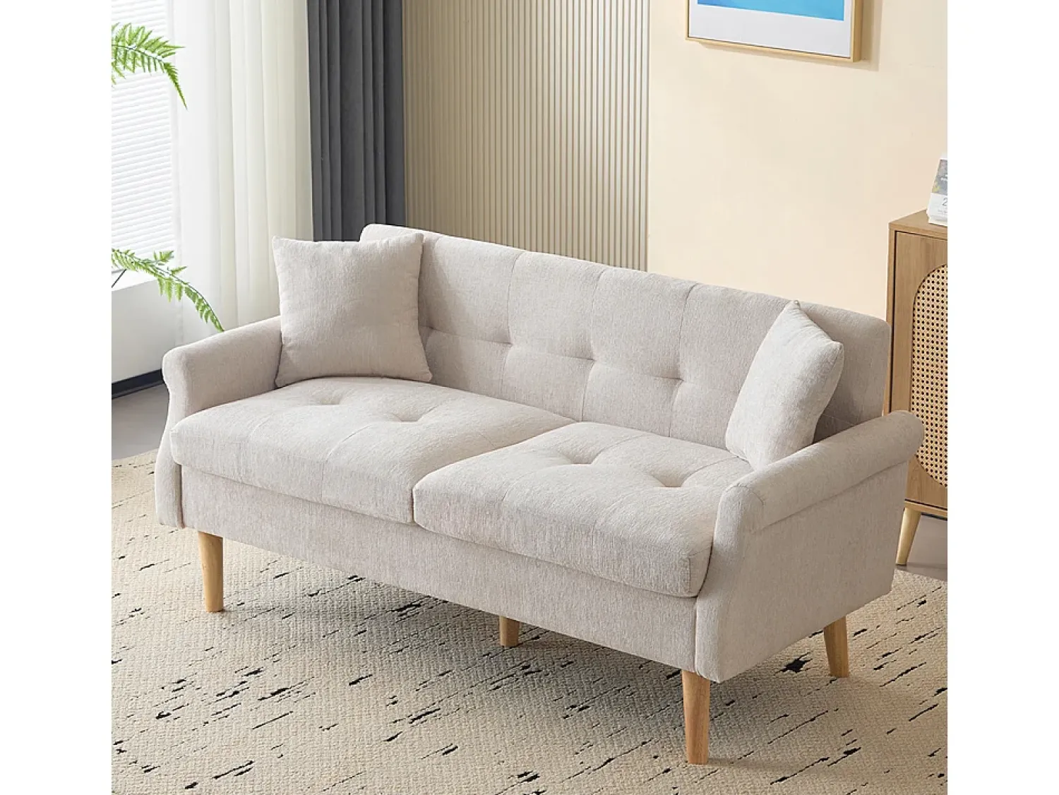 Sofá*KOMHTOM Design moderno, móveis estofados, sofá duplo, sofá estofado com almofadas grossas, Bege
