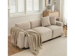 Hot KOMHTOM Design moderno, sofá de 3 lugares, sofá lounge, com almofadas decorativas, tecido chenille Bege