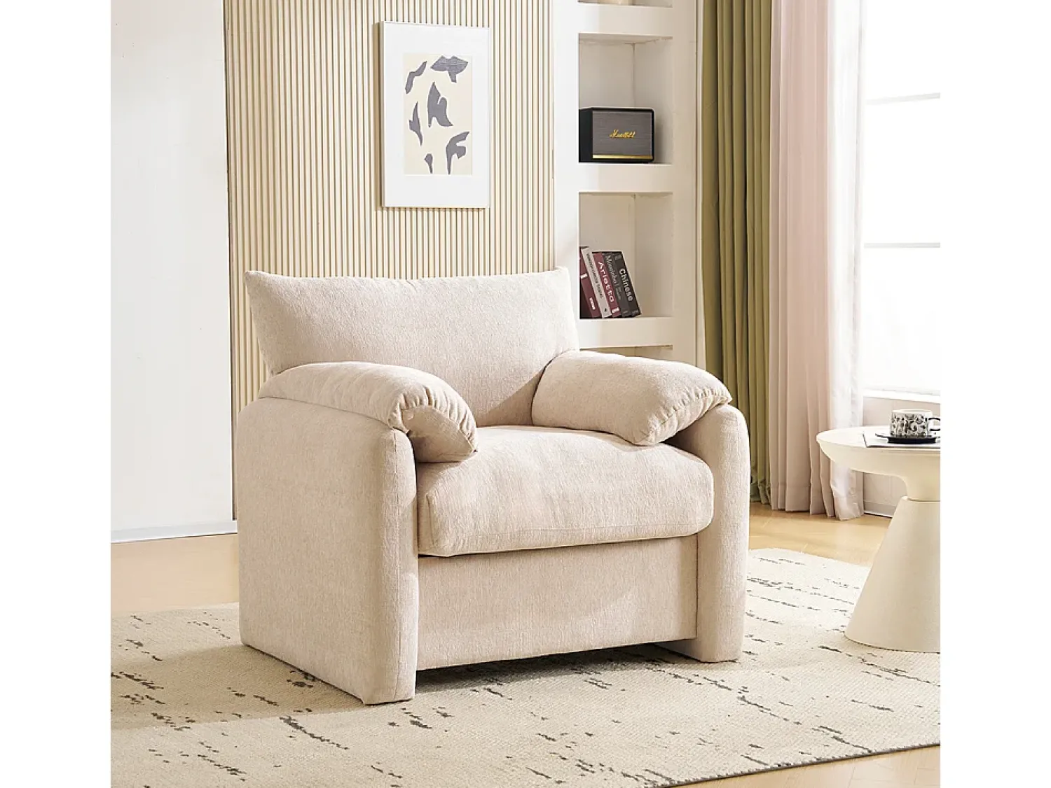 Poltrona*KOMHTOM Design moderno, tecido chenille, poltrona de grandes dimensões, cadeira decorativa, sofá individual, Bege