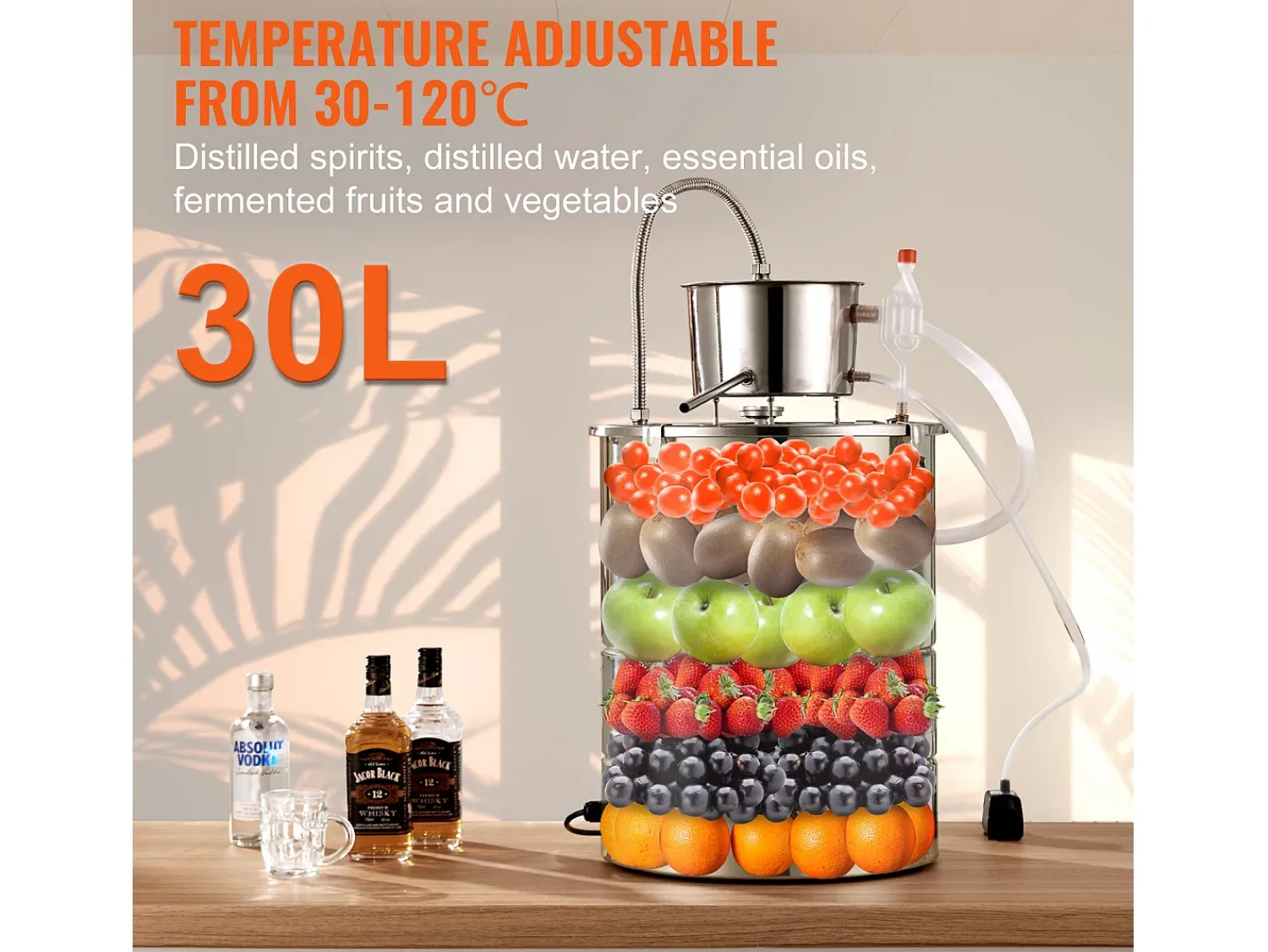 Acessório Vinho E Bar| Destilador de Álcool SucceBuy Destilador de Água sem Gás e Álcool de 34 L com Barril Thumper e Bomba de Água