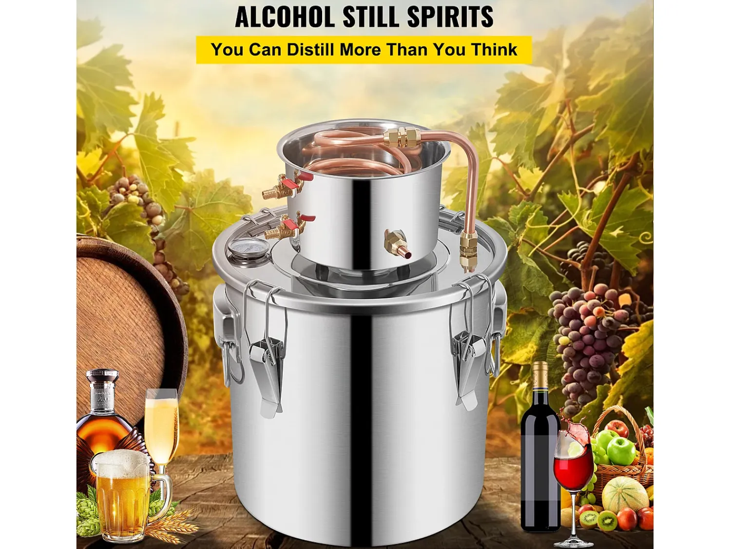 Destilador de Álcool SucceBuy, 36 L, Fabricação de Whisky, Bomba de Água, para Organizar Reuniões Familiares e Festividades Festivas^ Acessório Vinho E Bar