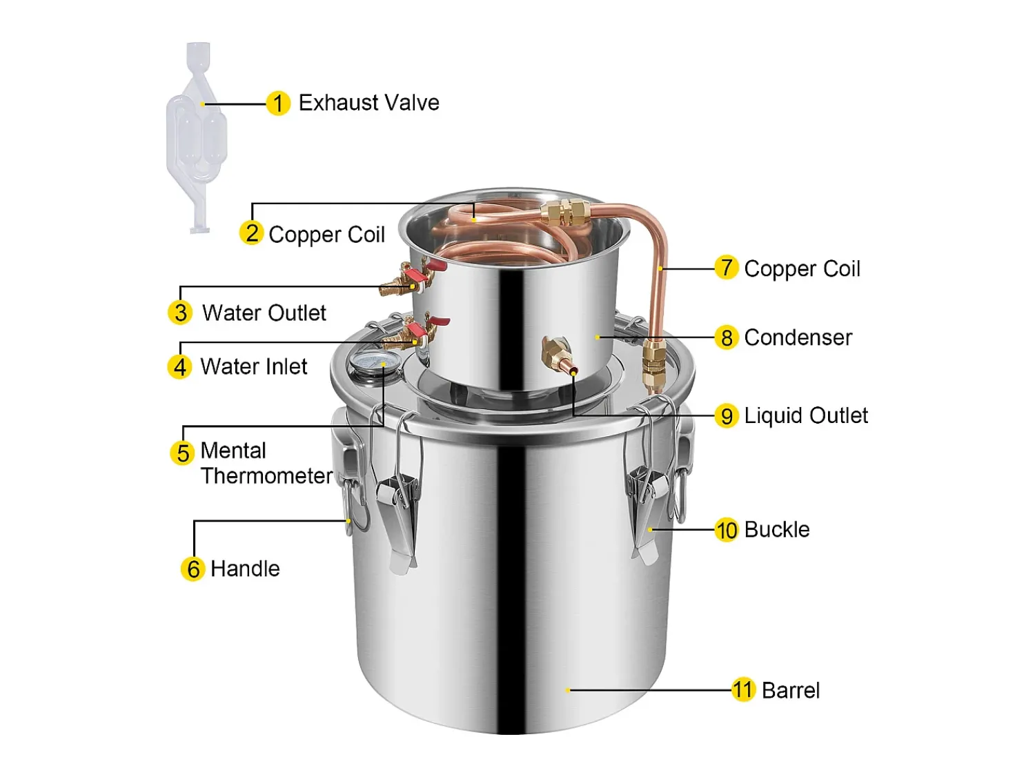 Acessório Vinho E Bar* Destilador de Álcool SucceBuy 12.5 L, Kit Moonshine Still, Destilaria de Whisky com Bomba d'Água Prateado
