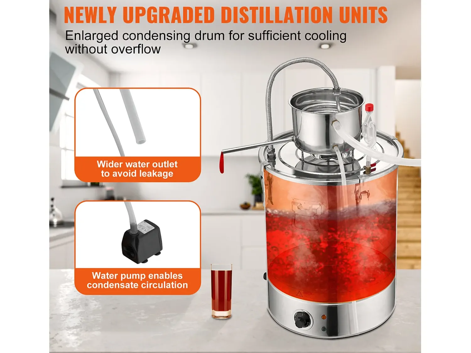 Online Destilador de Álcool SucceBuy, 49 L, com Tanque Thumper e Bomba de Água, Destilação Eficaz para Casa e Artesanato Prateado