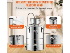 Online Destilador de Álcool SucceBuy, 49 L, com Tanque Thumper e Bomba de Água, Destilação Eficaz para Casa e Artesanato Prateado