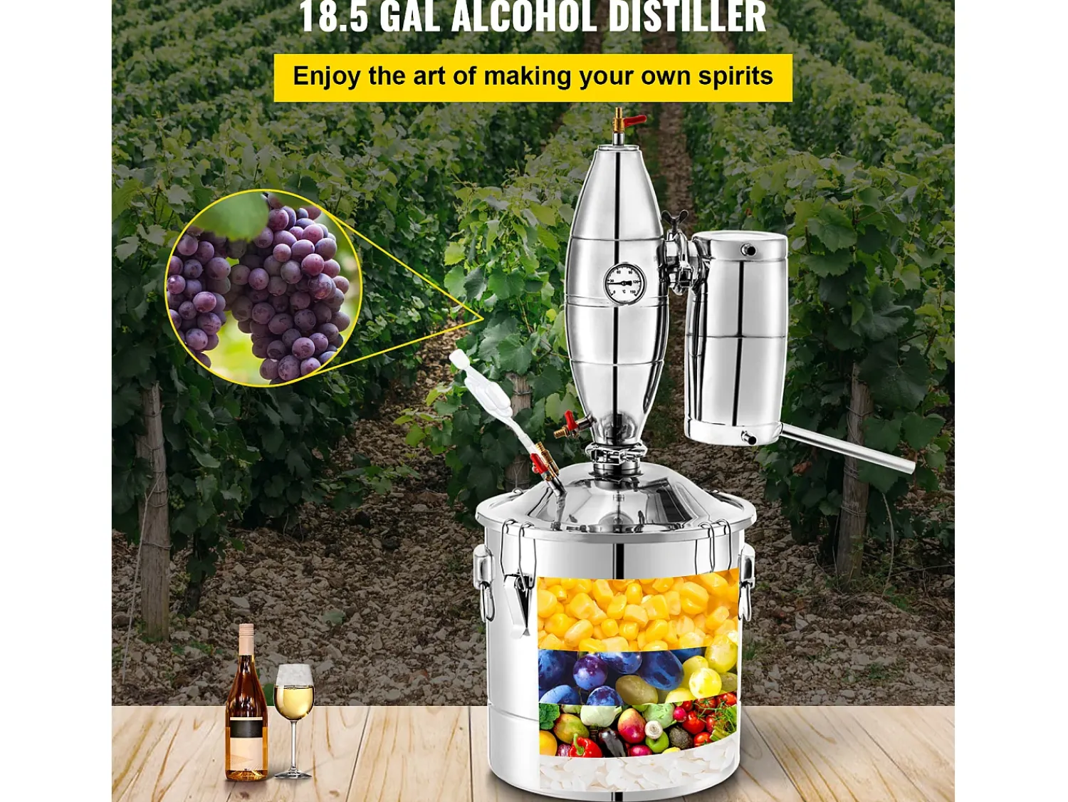 Destilador de Álcool SucceBuy 70L, Alambique Moonshine, Caldeira de Vinho para uso Doméstico^ Acessório Vinho E Bar