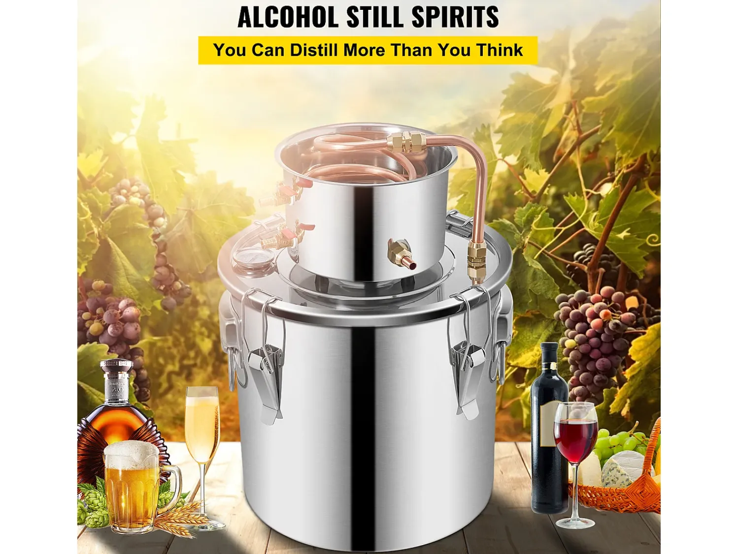 Acessório Vinho E Bar| Destilador de Álcool SucceBuy 17 L, Moonshine Still em Aço Inoxidável, Kit de Cerveja Caseiro para Whisky, Vinho, Brandy Prateado