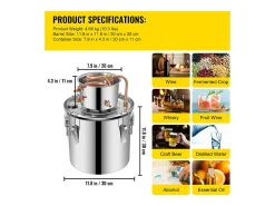 Acessório Vinho E Bar| Destilador de Álcool SucceBuy 17 L, Moonshine Still em Aço Inoxidável, Kit de Cerveja Caseiro para Whisky, Vinho, Brandy Prateado