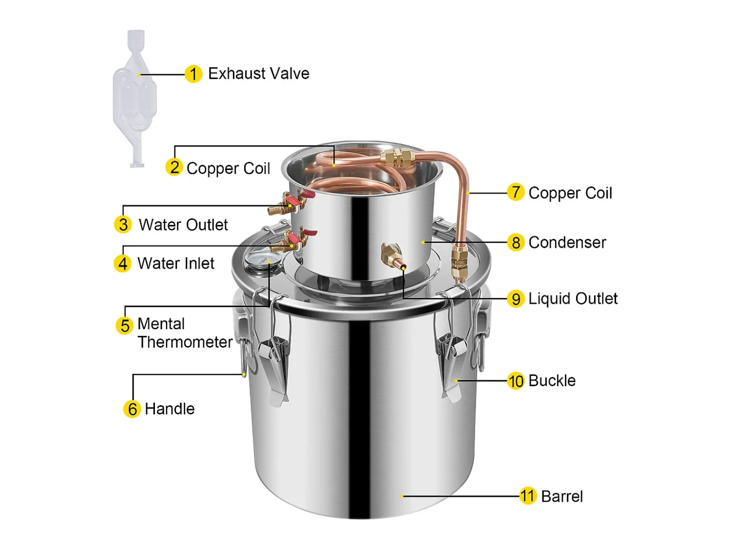 Acessório Vinho E Bar| Destilador de Álcool SucceBuy 17 L, Moonshine Still em Aço Inoxidável, Kit de Cerveja Caseiro para Whisky, Vinho, Brandy Prateado