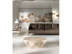 Mesa De Centro* Diamond médio - Mesa de centro (120 x 70 x 40h) em pedra fóssil Bege