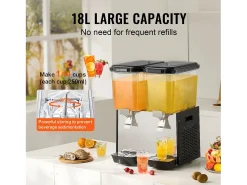 Hot Distribuidor de Bebidas Comercial SucceBuy 18L x 2 Reservatórios, 370W, Distribuidor de Bebidas Frias para Festas