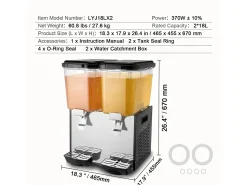 Hot Distribuidor de Bebidas Comercial SucceBuy 18L x 2 Reservatórios, 370W, Distribuidor de Bebidas Frias para Festas