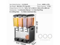 Acessório Vinho E Bar| Distribuidor de Bebidas Comerciais SucceBuy 10 L x 3 Reservatórios Distribuidor de Bebidas Geladas e Sucos Frios