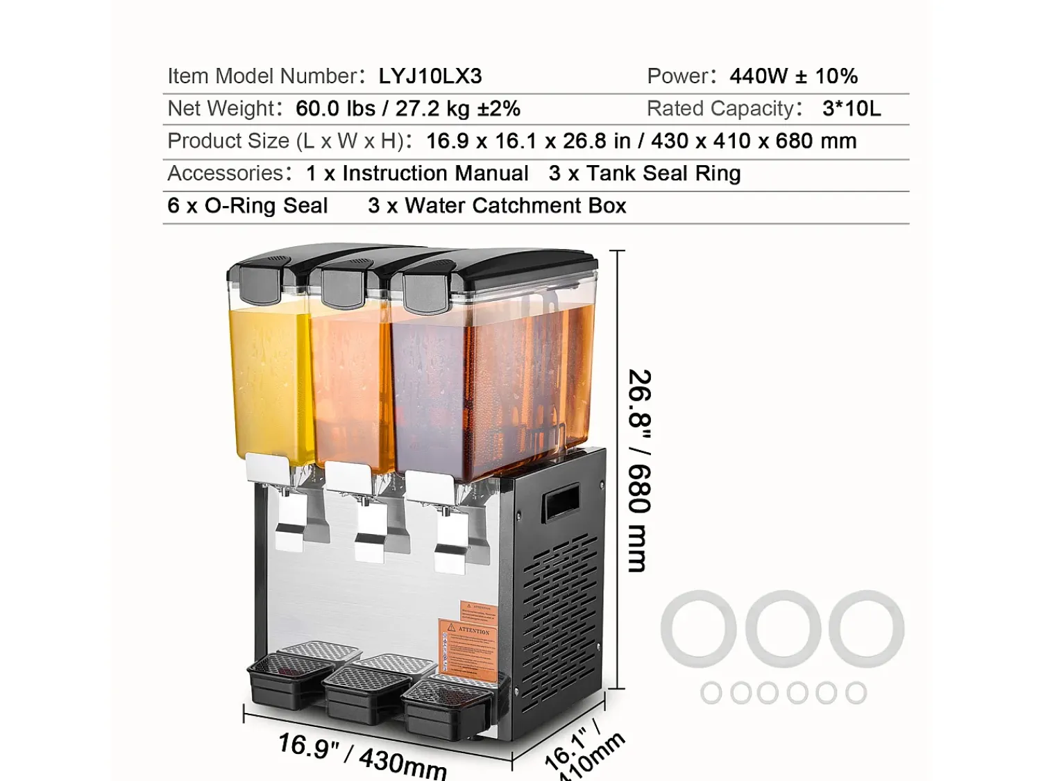 Acessório Vinho E Bar| Distribuidor de Bebidas Comerciais SucceBuy 10 L x 3 Reservatórios Distribuidor de Bebidas Geladas e Sucos Frios