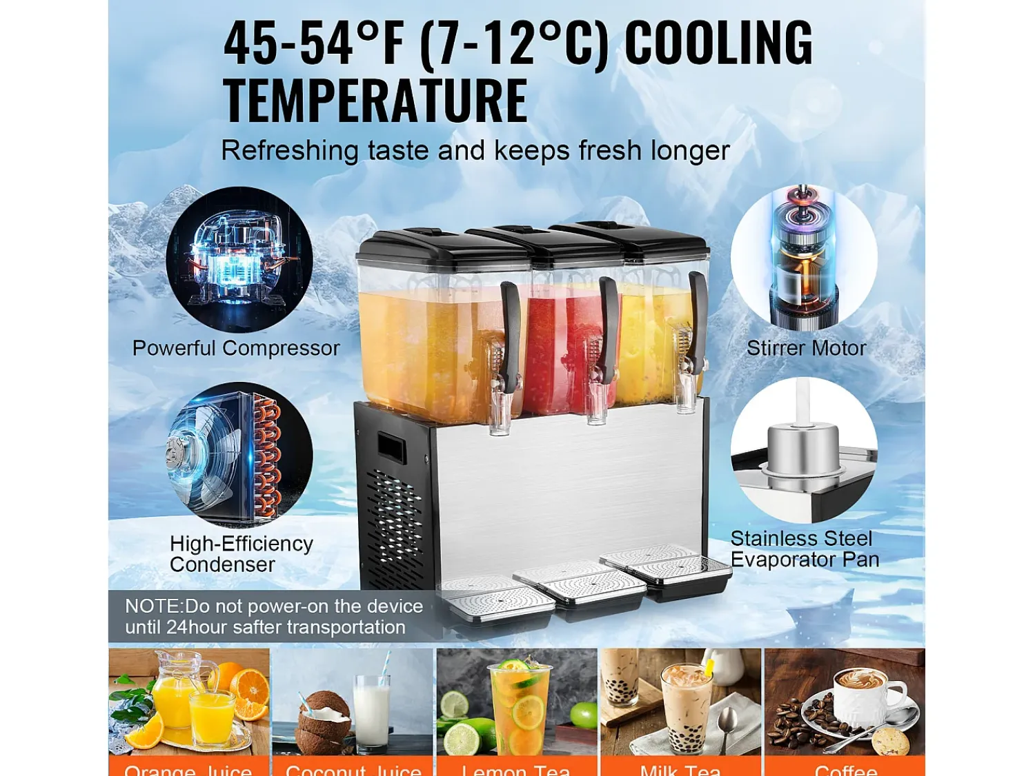 Distribuidor de Bebidas Comerciais SucceBuy 12 L x 3 Reservatórios, Distribuidor de Bebidas Geladas e Sucos Frios^ Acessório Vinho E Bar