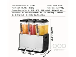 Distribuidor de Bebidas Comerciais SucceBuy 12 L x 3 Reservatórios, Distribuidor de Bebidas Geladas e Sucos Frios^ Acessório Vinho E Bar