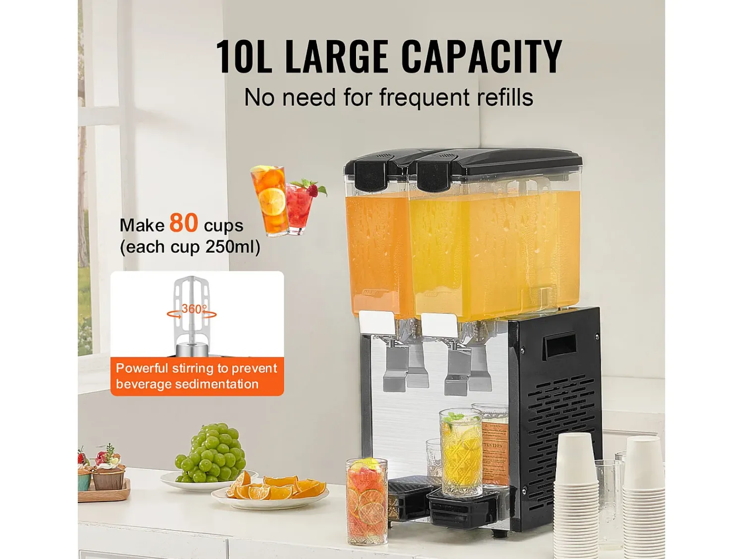 Distribuidor de Bebidas Comerciais SucceBuy 10 L x 2 Reservatórios, Distribuidor de Bebidas Geladas e Sucos Frios^ Acessório Vinho E Bar