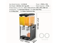 Distribuidor de Bebidas Comerciais SucceBuy 10 L x 2 Reservatórios, Distribuidor de Bebidas Geladas e Sucos Frios^ Acessório Vinho E Bar