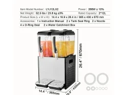 Acessório Vinho E Bar| Distribuidor de Bebidas Comerciais SucceBuy 12 L x 2 Reservatórios, Distribuidor de Bebidas Geladas e Sucos Frios