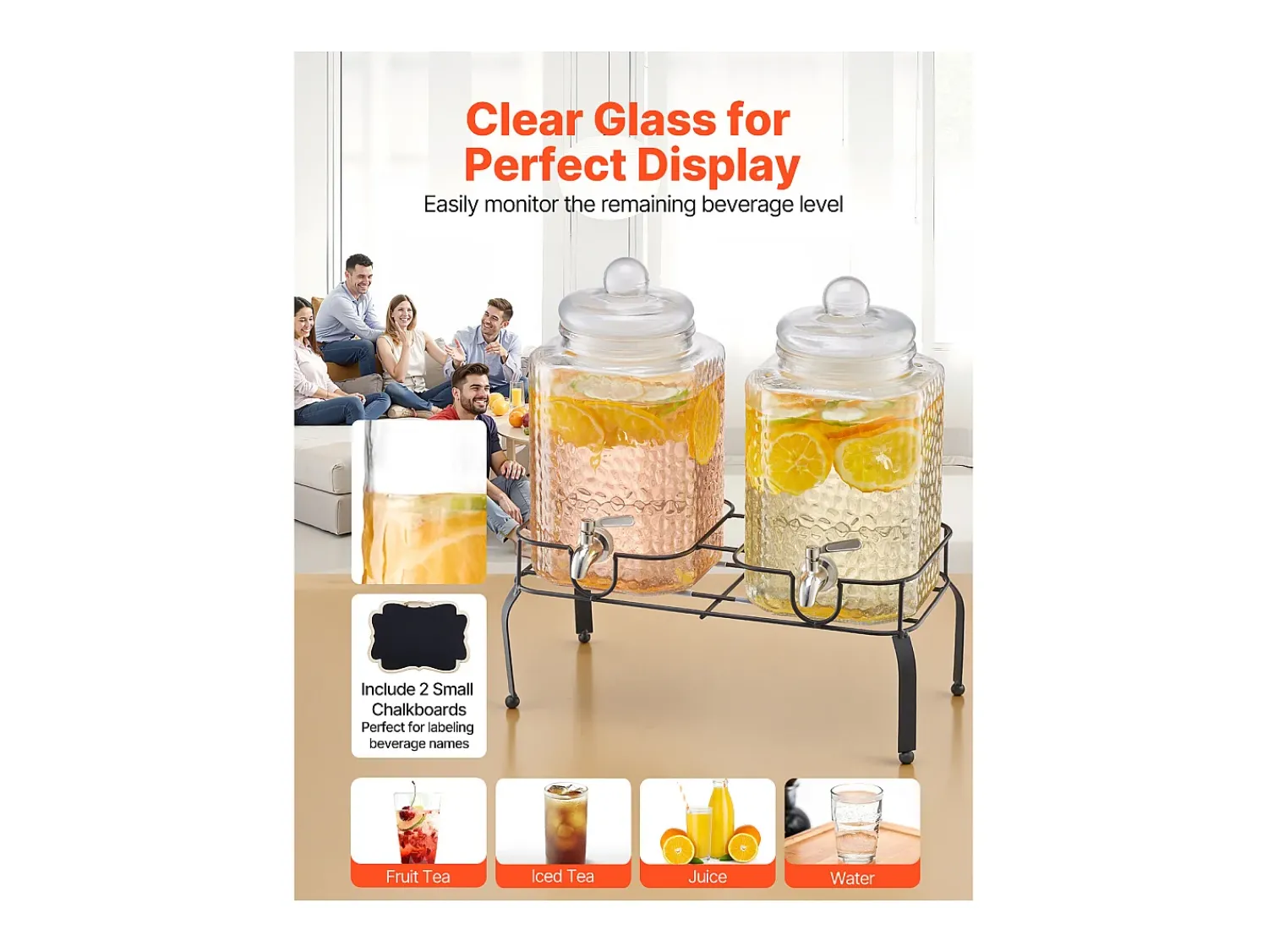 Distribuidor de Bebidas SucceBuy, Grande Capacidade de 5,5 L, 2 Unidades, Fonte de Água em Vidro, Distribuição de Água, Sumo, Limonada, Chá Gelado, para Café^ Acessório Vinho E Bar