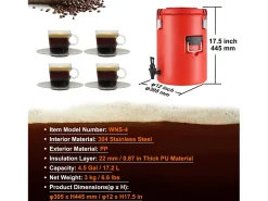 Acessório Vinho E Bar* Distribuidor de Bebidas, SucceBuy Distribuidor de Bebidas Isolado em Aço Inoxidável de 7,6L, Quente e Frio Vermelho