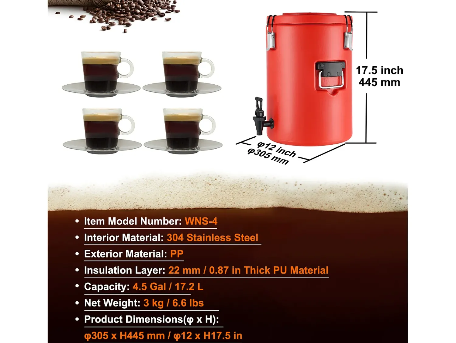 Acessório Vinho E Bar* Distribuidor de Bebidas, SucceBuy Distribuidor de Bebidas Isolado em Aço Inoxidável de 7,6L, Quente e Frio Vermelho