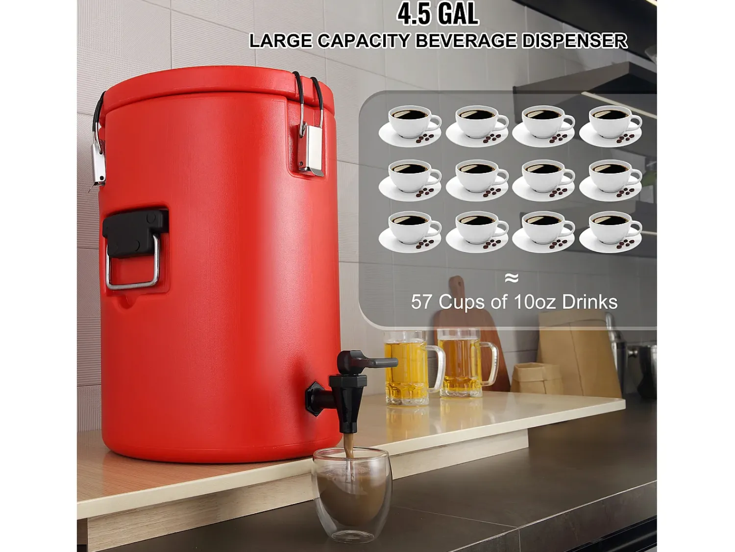 Acessório Vinho E Bar* Distribuidor de Bebidas, SucceBuy Distribuidor de Bebidas Isolado em Aço Inoxidável de 7,6L, Quente e Frio Vermelho