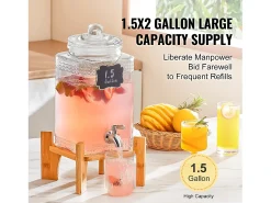Distribuidor de Bebidas SucceBuy Dispensador de Bebidas em Vidro para Festas de 5,5 L com Suporte