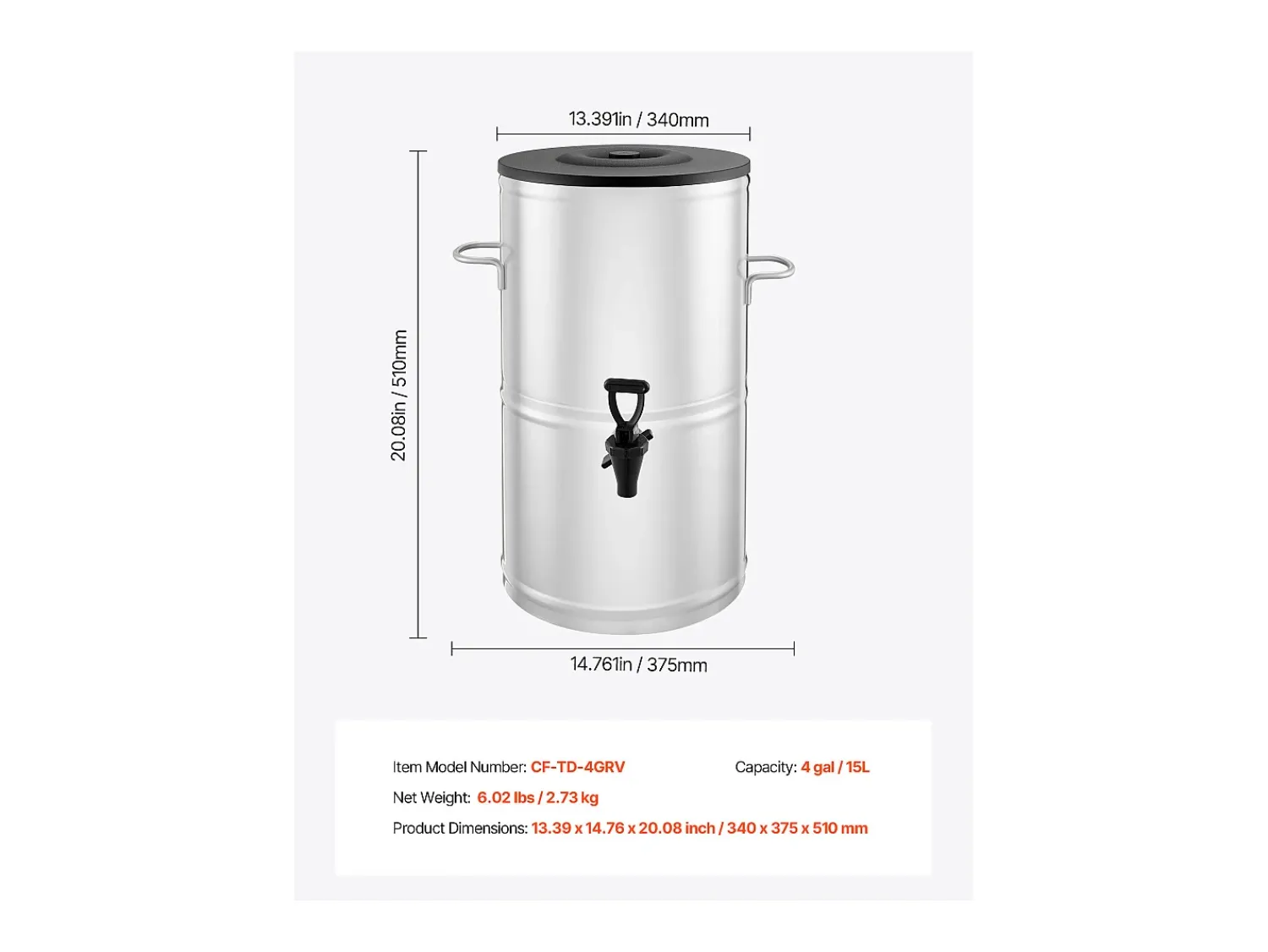 Distribuidor de Bebidas SucceBuy de 15 L, Fonte de Água Quente e Fria Não Elétrica com Torneira e Alça, Recipiente em Aço Inoxidável^ Acessório Vinho E Bar