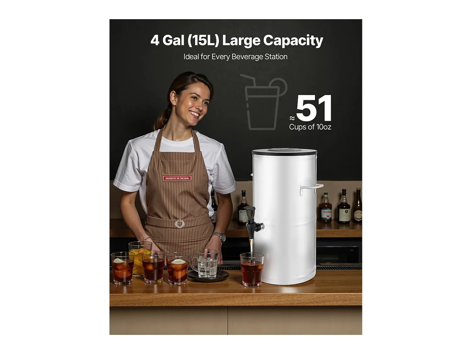 Distribuidor de Bebidas SucceBuy de 15 L, Fonte de Água Quente e Fria Não Elétrica com Torneira e Alça, Recipiente em Aço Inoxidável^ Acessório Vinho E Bar