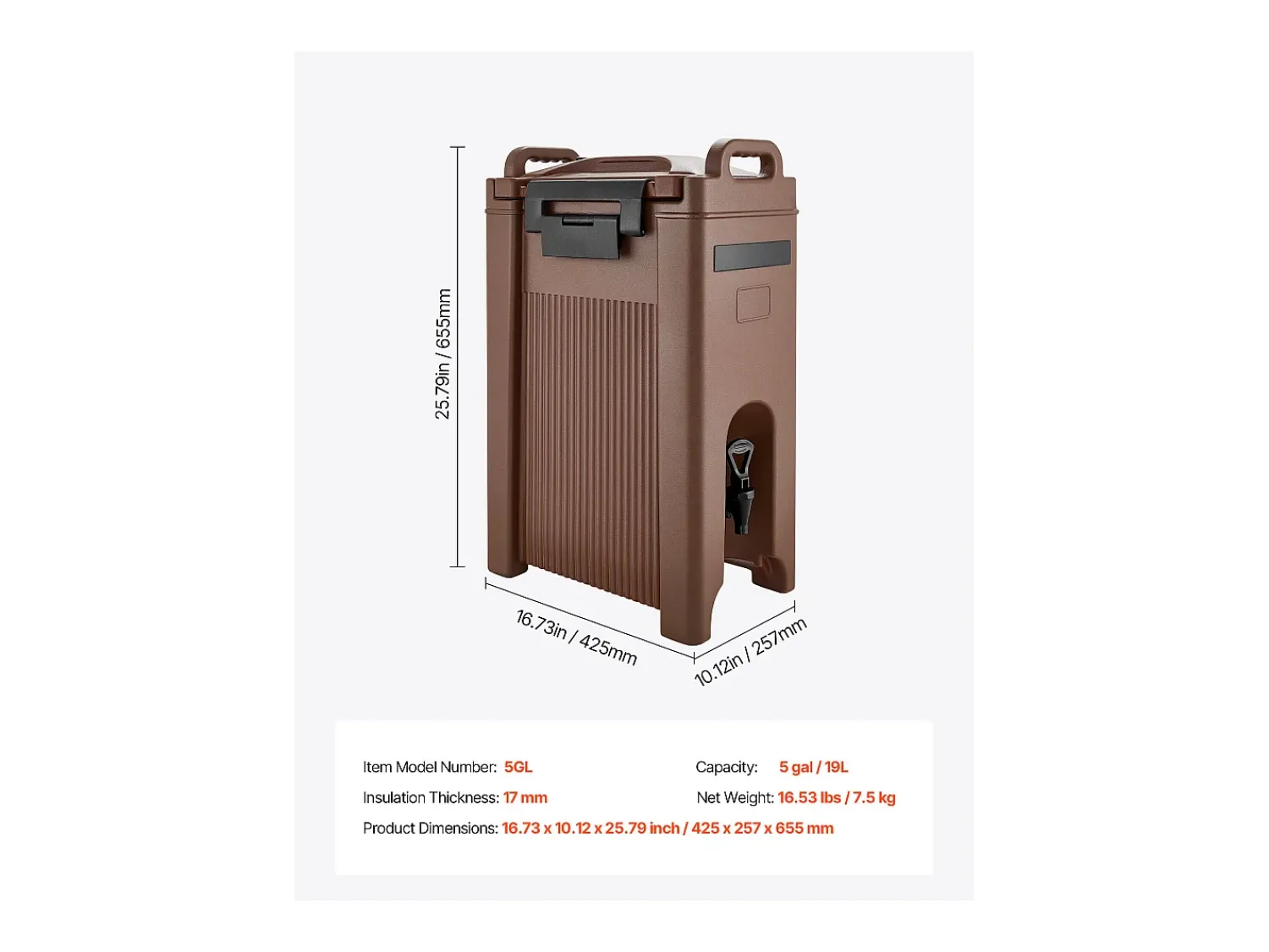 Acessório Vinho E Bar| Distribuidor de Bebidas SucceBuy Isotérmico 19 L, Fonte de Água Quente e Fria Não Elétrica com Torneira and Alça, Recipiente Isotérmico Castanho
