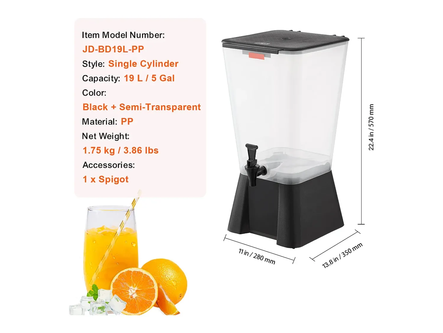 Acessório Vinho E Bar* Distribuidor de Bebidas SucceBuy, Grande Capacidade de 19 L, Fonte de Água em Plástico, Distribuição de Água, Sumos, Limonada, Chá Gelado, para Café Transparente