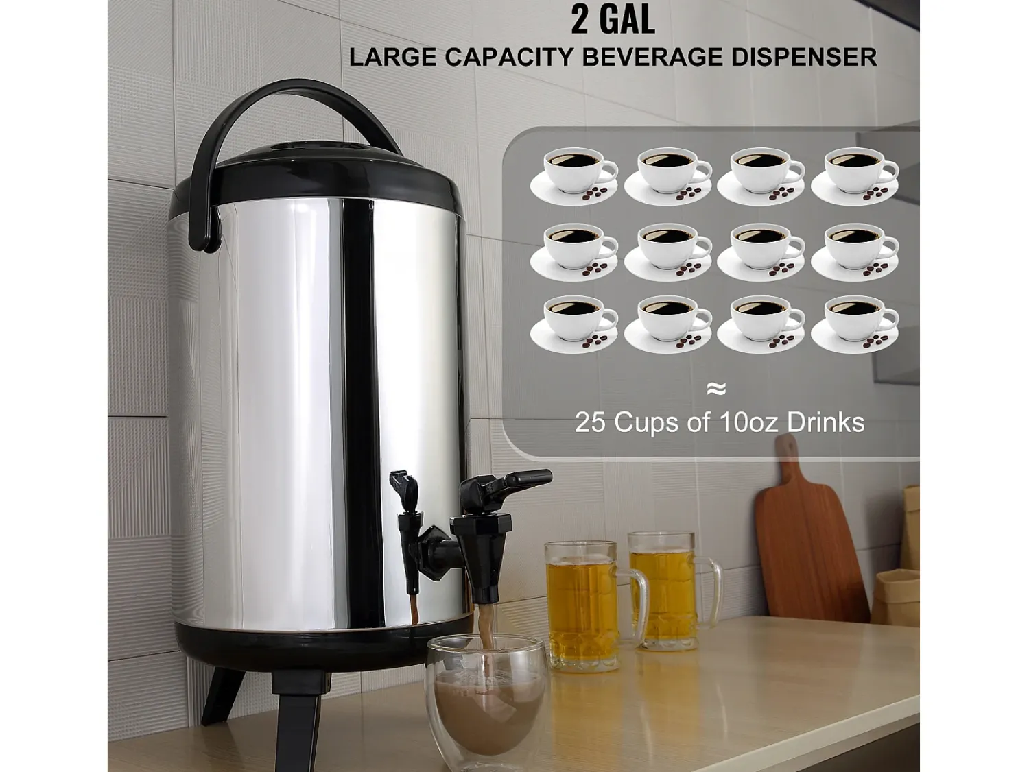 Acessório Vinho E Bar| Distribuidor de Bebidas, SucceBuy 7,6 L Distribuidor de Bebidas Isolado em Aço Inoxidável