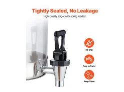 Clearance Distribuidor de Bebidas SucceBuy, Capacidade 2x 8 L, Fonte de Água em Aço Inoxidável e Plástico, Distribuição de Sumo, Limonada, Chá Gelado, Café Prateado