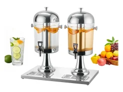 Clearance Distribuidor de Bebidas SucceBuy, Capacidade 2x 8 L, Fonte de Água em Aço Inoxidável e Plástico, Distribuição de Sumo, Limonada, Chá Gelado, Café Prateado
