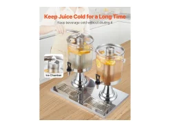 Clearance Distribuidor de Bebidas SucceBuy, Capacidade 2x 8 L, Fonte de Água em Aço Inoxidável e Plástico, Distribuição de Sumo, Limonada, Chá Gelado, Café Prateado